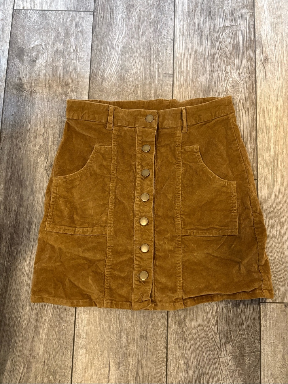 Corduroy Button-Front Mini Skirt in Mustard